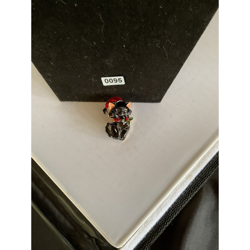 Black Cat Brooch And Black Cat With Gold Stripe Pin Vintage
